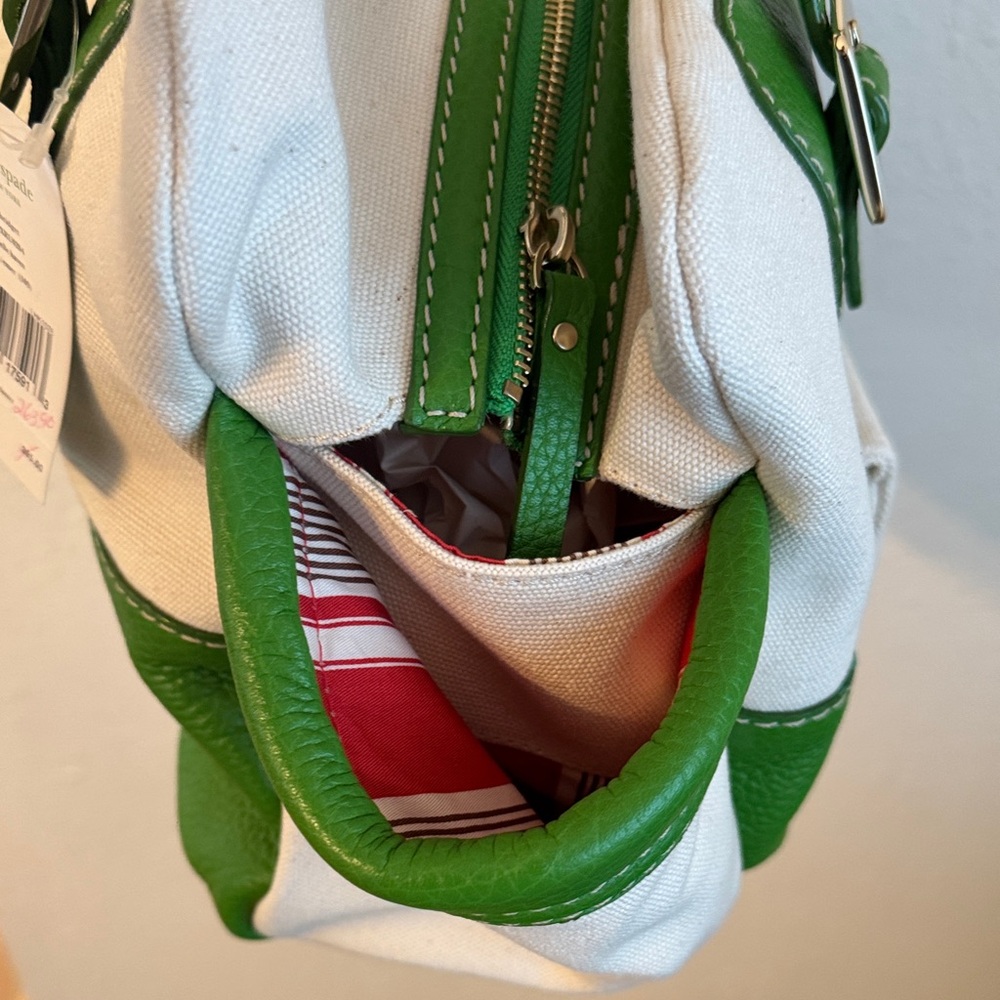 NWT Kate Spade Bridget Green Leather & Canvas Bag circa 2008 - Picture 6 of 15